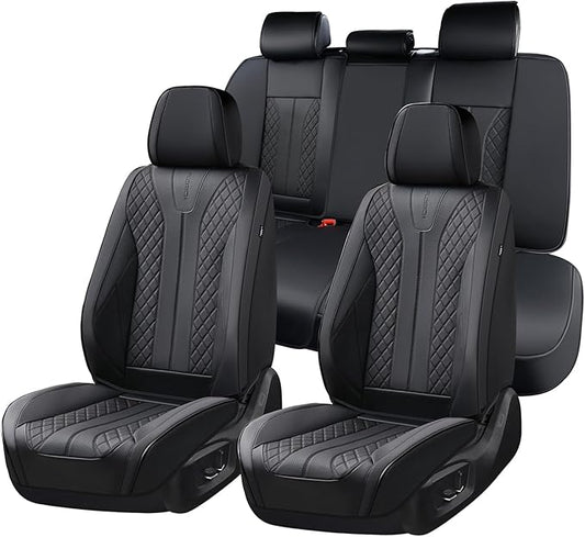 FLORICH Leather Car Seat Covers, Seat Cover for Cars Full Set Black Car Seat Cover Front Seats and Back Waterproof Car Seat Cushion Car Seat Protector Universal Fit for Most Cars SUV Trucks