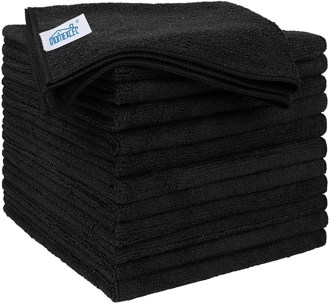 HOMEXCEL Microfiber Cleaning Cloths 12 Pack, Premium 16 x 16 inch Microfiber Towel for Cars, Ultra Absorbent Car Washing Cloth, Lint Free Streak Free Wash Cloths for Car, Kitchen, and Window, Black