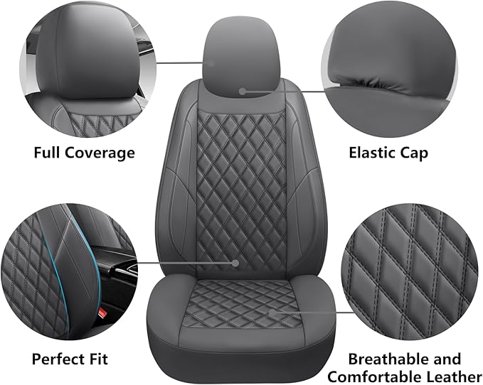 Premium Leather Car Seat Covers Front Pair,Universal Fit for Cars,Trucks&SUVs,Waterproof Car Seat Cushion,Full Coverage Car Seat Protector with 2 Seats,Grey