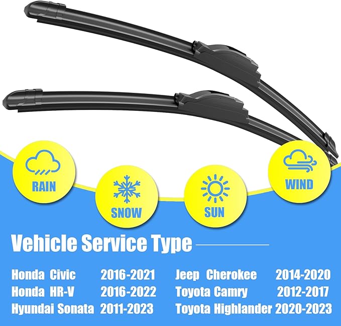 Gavimnal® 26"+18" Silicone Wiper Blades Replacement For Toyota Camry 2012-2017 Highlander 2020-2023 Honda Civic 2016-2021 Jeep Cherokee 2014-2020,All-Season Front Windshield Wiper Blades(Set of 2)