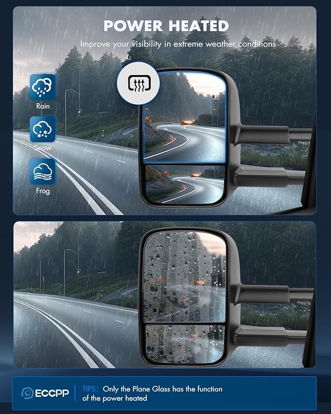 ECCPP Towing Mirrors With 1999-2002 For Chevy Silverado For GMC Sierra 1500/2500/3500 Power Adjusted Heated No Turn Signal Manual Telescoping Folding Pickup Truck Mirrors