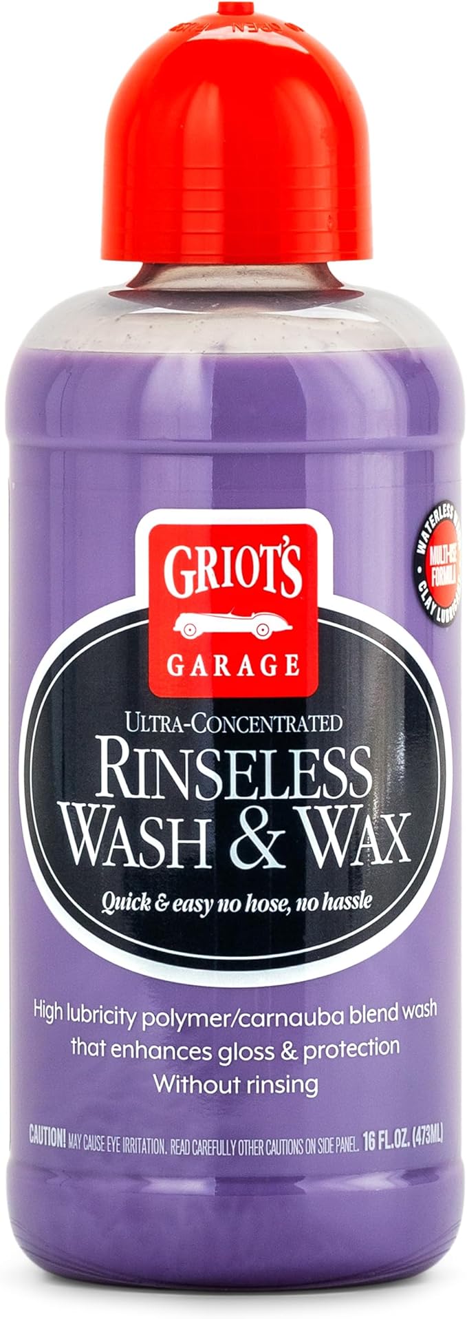 Griot's Garage Rinseless Wash and Wax for Car Cleaning and Detailing, No-Rinse, Waterless Formula For RVs, Boats, Trucks, Motorcycles and More, 10493, 16oz