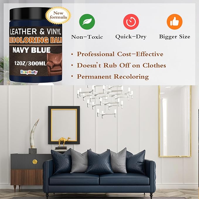 Navy Blue Recoloring Balm Restorer Refinish Liquid Fabric Dye Cream Leather Footwear Sneaker Shoes Boots Jacket Vinyl Paint Boat Car Seats Wood Furniture Couch Stain Remover Fade Scratches Repair