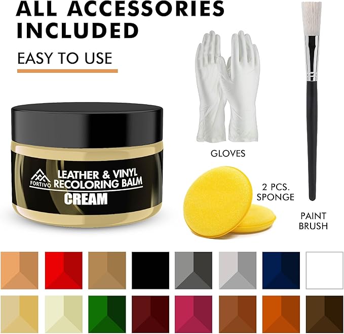 FORTIVO Leather Recoloring Balm, Color Restorer, Scratch Remover, Couch Paint and Repair, Leather Balm for Couches