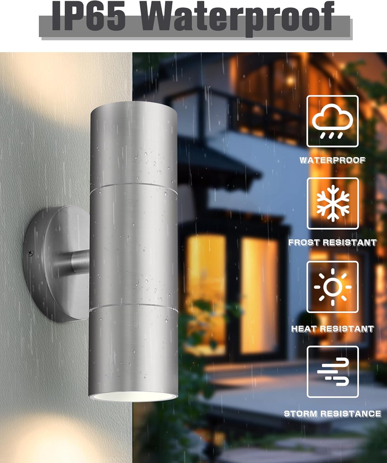 Ken & Ricky Stainless Steel Outdoor Wall Lights, Up Down Exterior Lighting Fixtures, Cylinder Outdoor Sconce Lights, Brushed Nickel Porch Lights for House, KR3305-SS-1PK