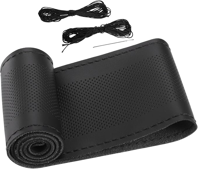 Car Hand Sewn DIY Steering Wheel Cover Breathable Comfortable 38cm Stitch on Wrap Cover Microfiber Leather Black Stitches Auto Replacement Parts