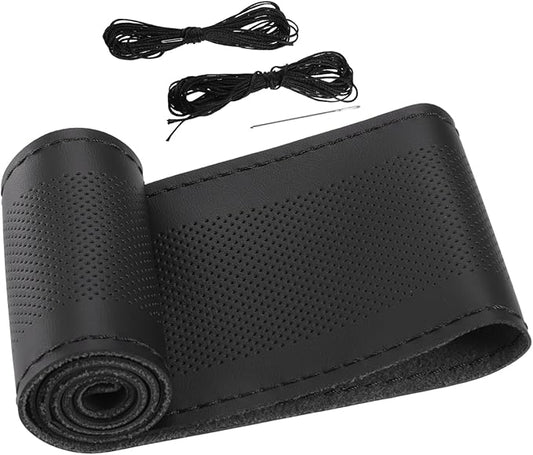 Car Hand Sewn DIY Steering Wheel Cover Breathable Comfortable 38cm Stitch on Wrap Cover Microfiber Leather Black Stitches Auto Replacement Parts