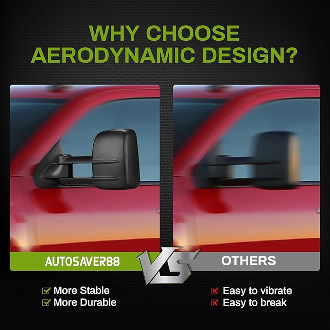 AUTOSAVER88 Towing Mirrors Compatible with 2014-2018 Chevy Silverado 1500, 2015-2018 GMC Sierra 2500 HD 3500 HD Power Heated LED Arrow Signal Light Manual Telescoping Folding Black