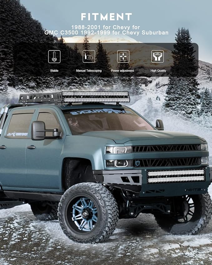 OCPTY Power Towing Mirror Fit For Chevy C1500 1991-1995 1997-1998 For Chevy C1500 Suburban 1994 1996 1998-1999 Power Adjusted No Heated No Turn Signal Light Black Textured Driver & Passenger Side