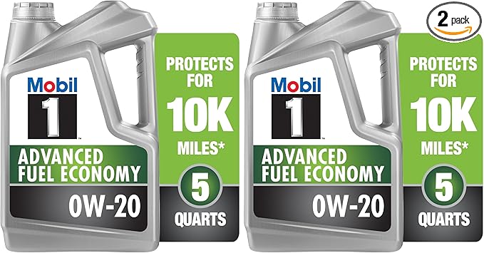 Mobil 1 Advanced Fuel Economy Full Synthetic Motor Oil 0W-20, 5 Quart (Pack of 2)