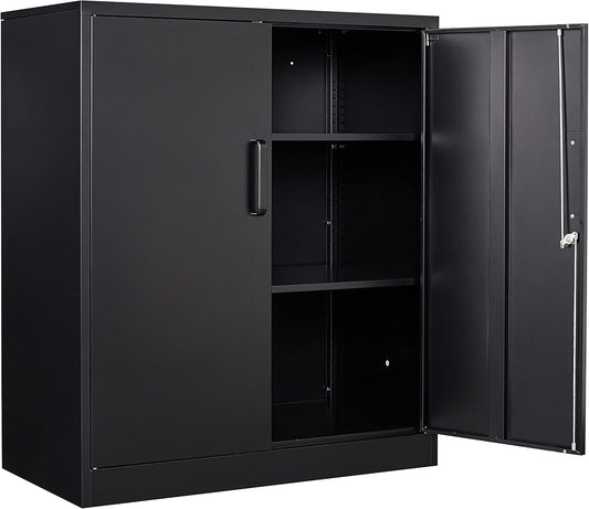 Yizosh Metal Garage Storage Cabinet with 2 Doors and 2 Adjustable Shelves - 35.5" Steel Lockable File Counter Cabinet for Home Office,Garage,Gym,School（Black）