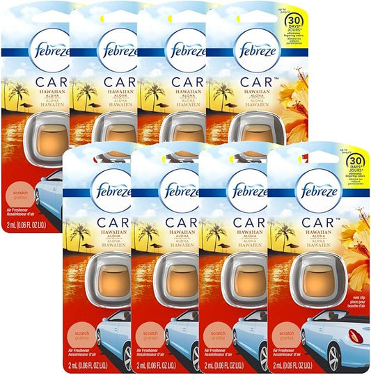 Febreze Odor Clear Car Vent Air Freshener Clip, Hawaiian Aloha 0.06 Fl.Oz - 8 Pack