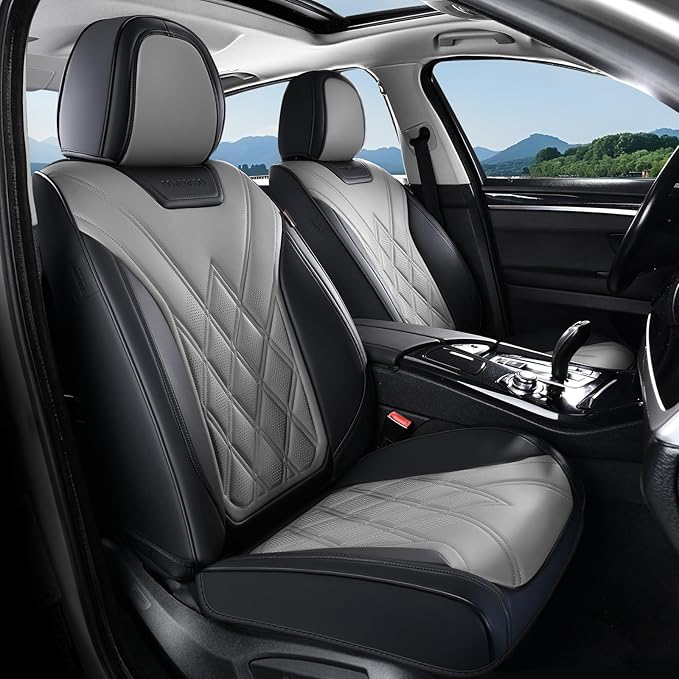 Coverado Car Seat Covers Full Set, Seat Covers for Cars, Front Seat Covers and Back Seat Cover Waterproof Leather Automotive Seat Cover, Universal Car Interior Protectors Cushion for Most Cars