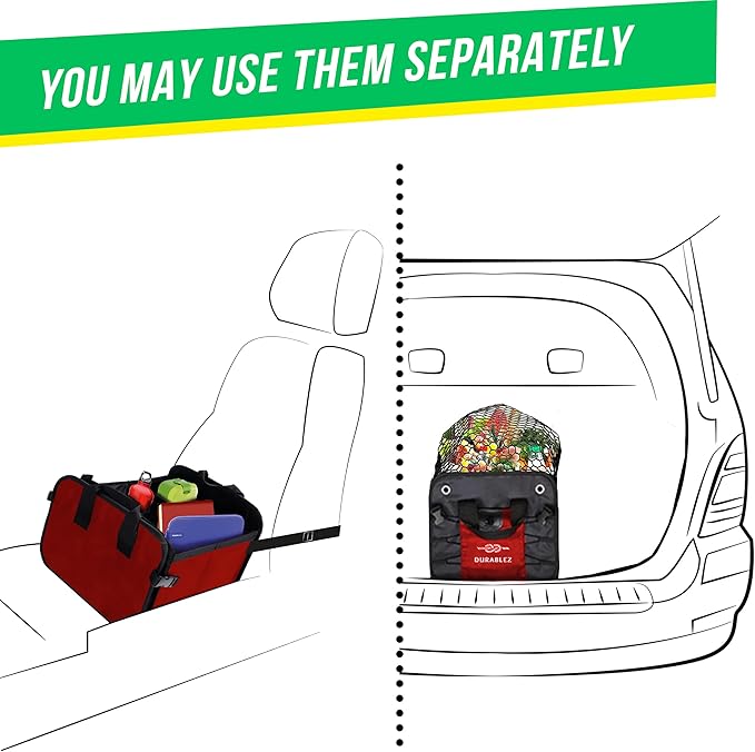 Large Car Trunk Organizer for SUV - Trunk Storage - Modular Configurable Detachable Collapsible - Minivan Truck Sedan Van - 3 Compartment XL, Red