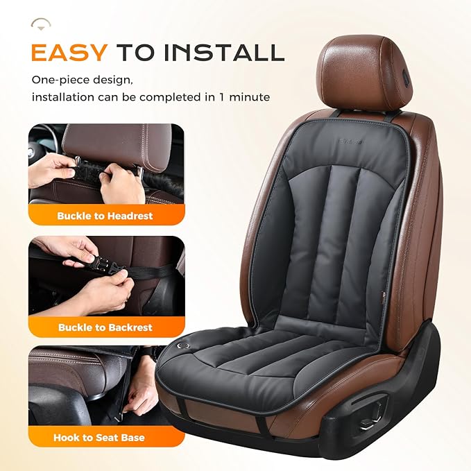 Coverado Front Seat Covers, Comfortable Seat Cover with Full Back Support in Winter, Luxury Faux Leather Waterproof Seat Cushion, Driver Car Seat Protector Universal Fit Most Cars,1PCS (Black)