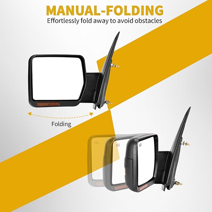 DWVO Left Driver Side Mirror Compatible with 2007 2008 2009 2010 2011 2012 2013 2014 Ford F150, Door Mirror with Power Heated Manual Folding, Turn Signal Towing Mirrors