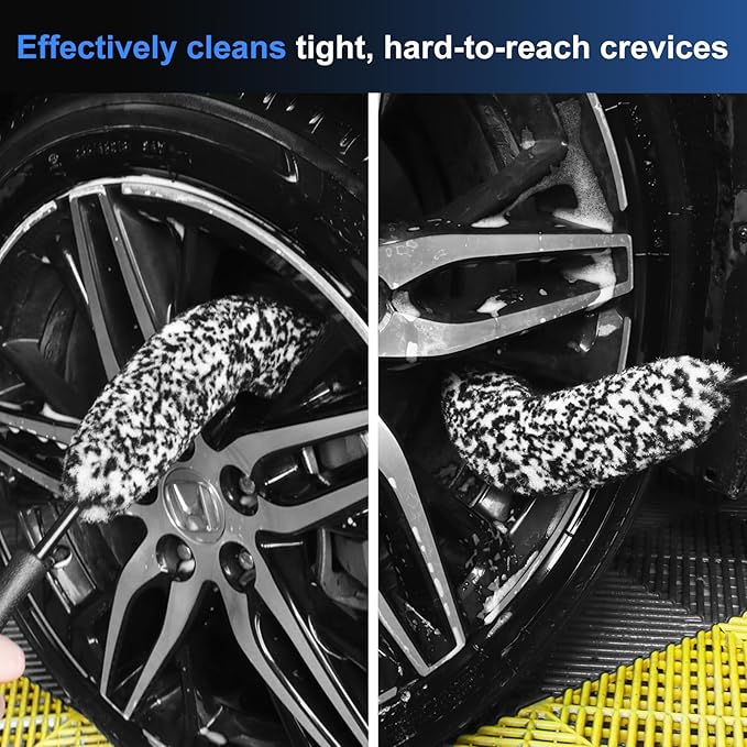 Car Wheel & Tire Brush Set, Wheel Cleaner Brush, Soft & Stiff Bristle Cleaning Brush, Wheel Brushes for Cleaning Wheels, Rim Brush for Car Body Exterior Surface, Carpet, Truck, SUV, RV, Motorcycle