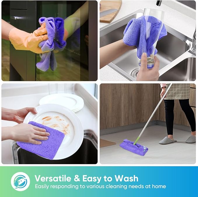 HOMEXCEL Purple Microfiber Cleaning Cloth, 12 Pack Premium Microfiber Towels for Cars, Lint Free, Scratch-Free, Highly Absorbent, Reusable Cleaning Rags for Car, Household, Kitchen, Window,11.5"X11.5"