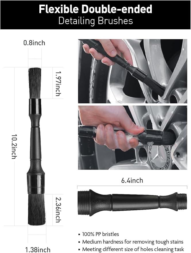 Fantasticlean 6PCS Car Wheel Cleaning Pro Kit, Tire Brush, Soft-bristled Rim Brush, Microfiber Bendable Brush, Double-Ended Detailing Brush, and Detailing Pads, Scratch-Free & Multipurpose