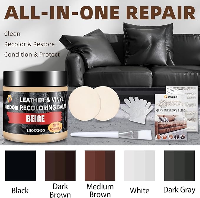 Leather Recoloring Balm, Leather Repair Kit, Leather Dye, Leather Color Restorer, Leather Scratch Remover, Leather Couch Paint, Repair, Leather Scratch Repair, Leather Restorer (Beige)