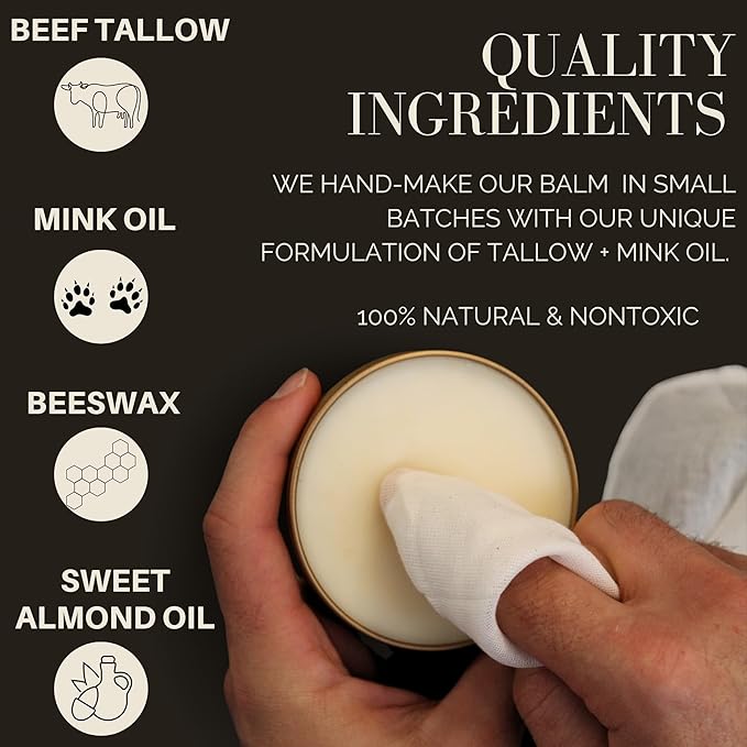 All Natural Leather Conditioner Balm - Made with Mink Oil, Tallow, & Beeswax, Protects, Softens Restores and Waterproofs Leather Shoes, Boots, Bags, Furniture (4 Oz)