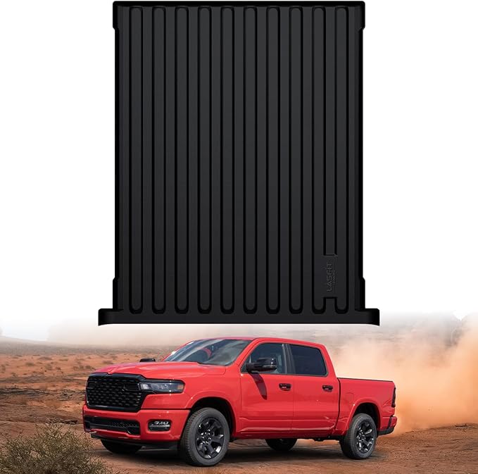 LASFIT 5FT7 Truck Bed Mat with Rambox for Ram 1500 2009-2025 2026 & RAM 1500 Classic 2019-2024 Short Bed (5.7 FT / 67.4inches), All Weather Custom Fit Truck Cargo Bed Liner, Black
