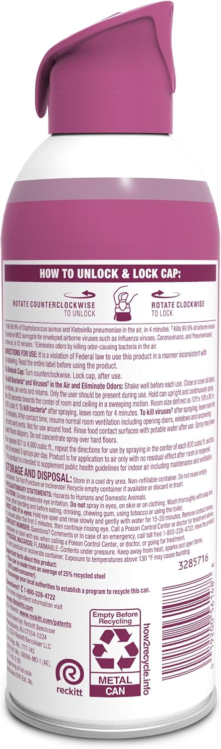 Lysol Air Sanitizer Spray with Odor Eliminator for Home & Office, Sanitizing Spray, Air Freshener Alternative, Sunkissed Petals Scent, 10 oz (Pack of 3)