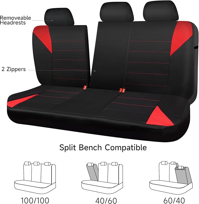 CAR PASS Neoprene Wetsuit Seat Covers, Waterproof Car Seat Covers Full Sets with 5mm Composite EVA, Universal Fit for Car,Sedan, SUV TrucksAnti Slip with Armrests, Airbag Compatible(Black Red