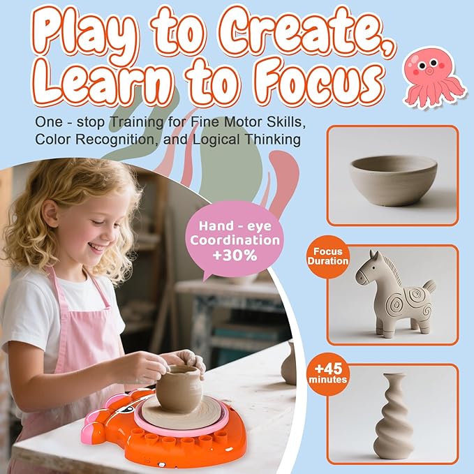 Insnug Pottery Wheel for Kids - Arts and Crafts for Kids Ages 8-12,Kid Pottery Wheel Kit Toys with Modeling Clay Sculpting Tools for Girls Boy Birthday Gift for 6 7 8 9 10 11 12+