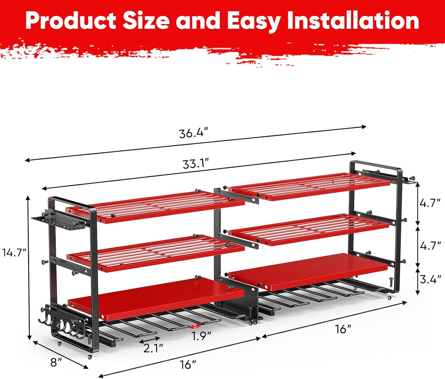 Upgrade Large power tool organizer Wall Mount,4 Layers Heavy Duty Metal Loads 400lbs Power Tool Hanger Shelf Battery Storage with 8 Cordless Drill Bit Holder,Utility Racks for Garage Tool Room