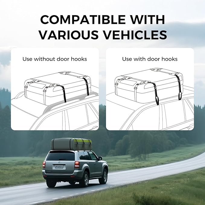 WELKIN Heavy Duty Rooftop Cargo Carrier Bag - 21 Cubic Waterproof Car Roof Bag for All Vehicles with/Without Rack - Includes Anti-Slip Mat, 8 Door Hooks, TSA Lock & Storage Bag - Reinforced Straps