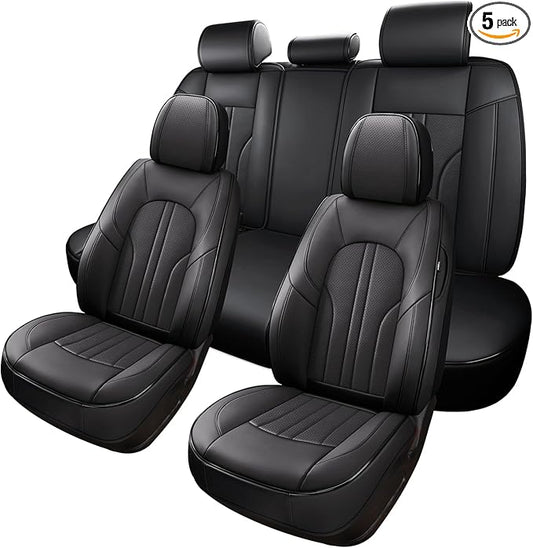 Car Seat Cover Full Set, Leather Car Seat Cover, Waterproof Seat Covers, Car Seat Cushion, Nappa Leather Seat Covers Car Seat Protector Universal Fit Most Cars Black