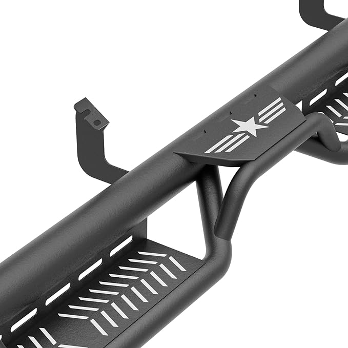 Three Raised Steps Double Cab Running Boards Compatible with 2022-2025 Toyota Tundra DoubleCab (2 Half-Size Rear Doors) Side Steps, Two Stair Design Style Nerf Bars Black Truck Side Rails