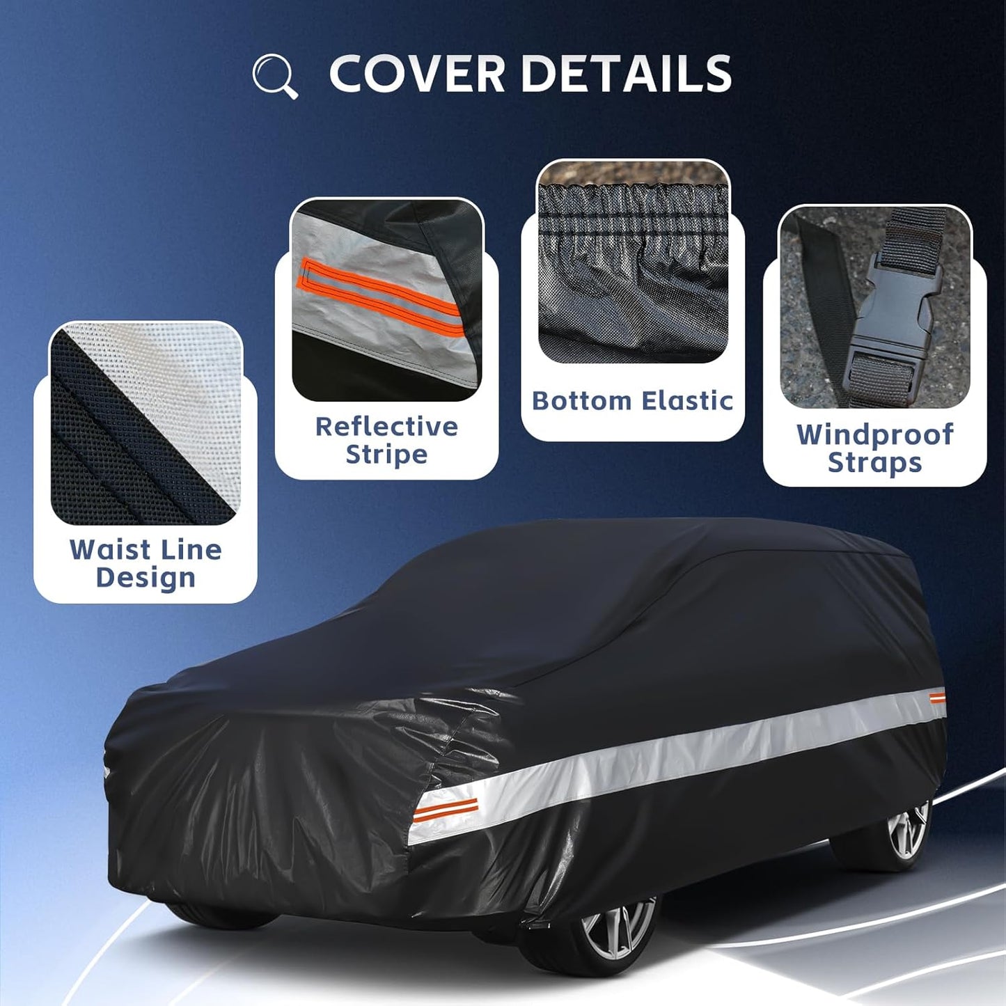 10 Layers SUV Car Cover Custom Fit for GMC Yukon (2006-2024) Waterproof All Weather for Automobiles, Outdoor Full Cover Sun UV Rain Protection with Zipper Cotton.Black