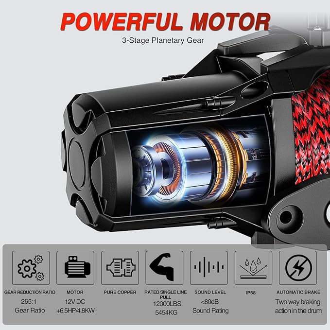 Nilight 12000lbs Electric Winch 12V Waterproof IP68 for Trailer Jeep ATV UTV Truck SUV Towing Portable Winches with Synthetic Rope 3-IN-1 Smart Remote