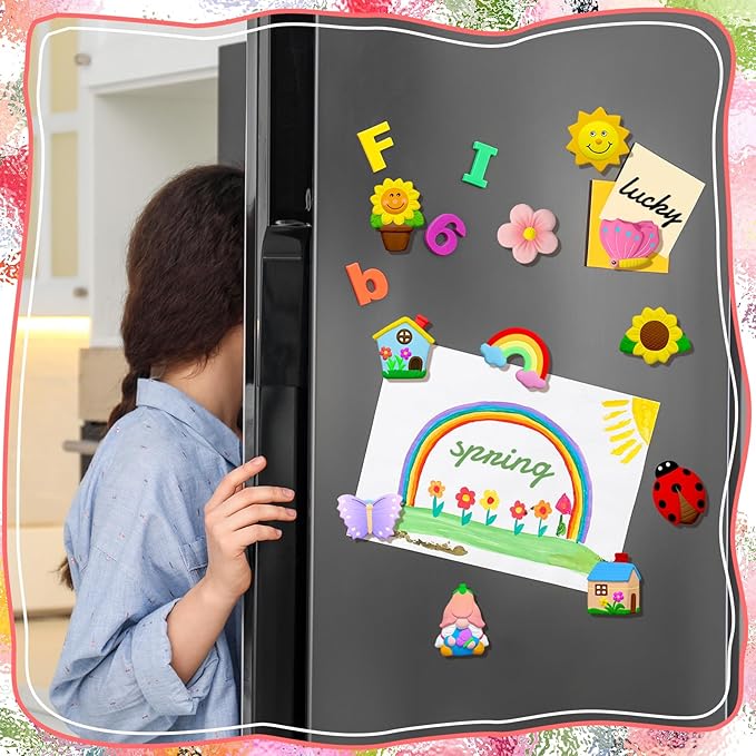 Simgoing 24 Sets Spring Theme Arts and Crafts Set Ceramic Painting Kit Unpainted Paintable Ceramics with 24 Magnet 2 Palette and 4 Brushes, Paint Your Own DIY Figurines