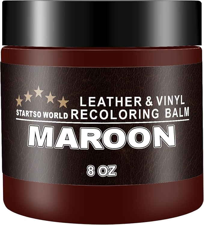 STARTSO WORLD Leather Recoloring Balm, Maroon Leather Repair Kit for Furniture, Leather Dye, Leather Color Restorer for Couches, Leather Couch Paint | Repair, Restore & Renew Old, Faded Leather