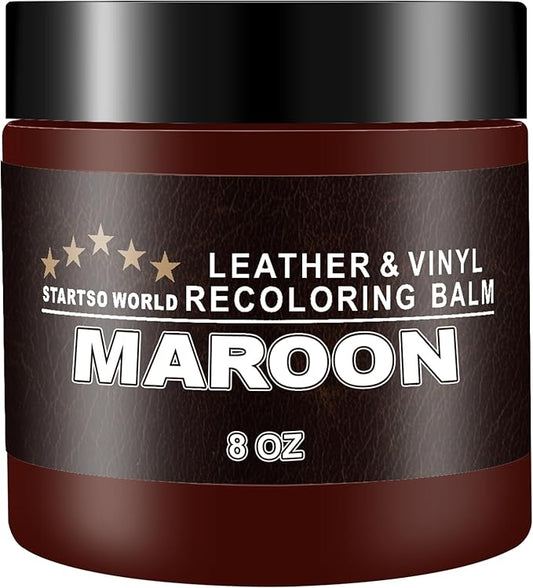 STARTSO WORLD Leather Recoloring Balm, Maroon Leather Repair Kit for Furniture, Leather Dye, Leather Color Restorer for Couches, Leather Couch Paint | Repair, Restore & Renew Old, Faded Leather