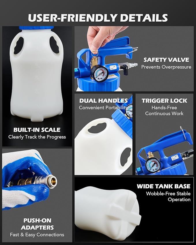 Orion Motor Tech Oil Extractor Pump and Dispenser Tool Kit, 10L Pneumatic Transmission Fluid Bleeder Set, 2.6gal 2 Way Vacuum Fluid Evacuator and Filler Oil Change Kit 15 ATF Refill Adapters 3 Hoses