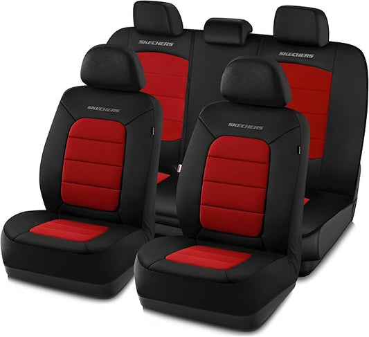 Skechers Memory Foam Seat Covers,Thick Cool Touch Fabric Car Seat Covers,Car Seat Cover Full Set,Airbag Compatible,Automotive Comfort Protection for Most Cars,Vans,Trucks,SUV,Red