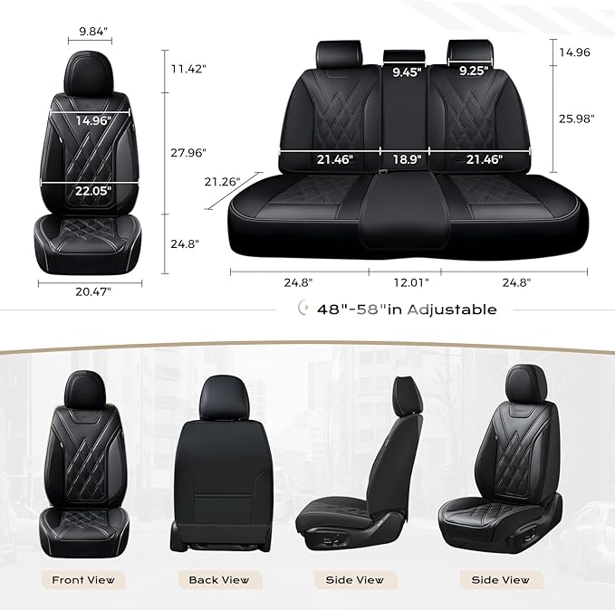 Coverado Car Seat Covers, Front Covers for Cars, Car Seat Cover Front Seats, Automotive Seat Cover, Waterproof, Leather Car Seat Cushion, Universal Interior Seat Protectors for Most Cars Black