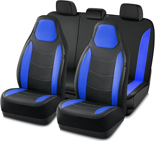 Road Comforts Car Seat Cover, Leather Seat Cover Full Set, Automotive Interior Seat Covers, Universal Fit for Most Cars, SUVs, Trucks, and Vans, Airbag Compatible (Blue)