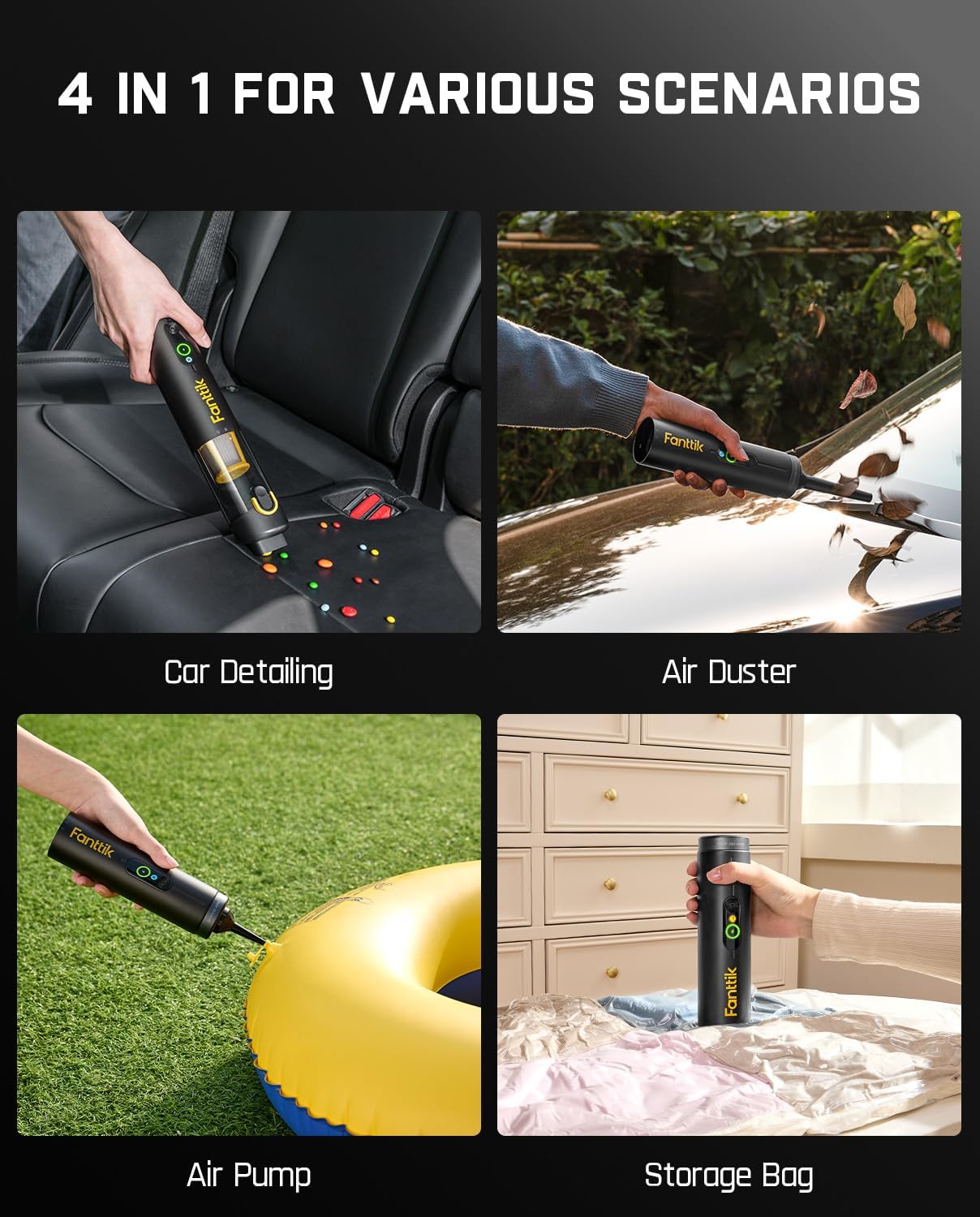 Fanttik Slim V10 APEX Cordless Car Vacuum, 4-in-1 Portable Mini Handheld Vacuum, 19000pa Suction Power, Upgraded Smart Digital Display, 2 Suction Modes for Car, Office Desk, Keyboards (Black)