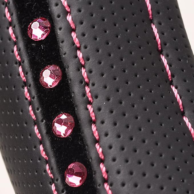 CAR PASS Bling Diamond Leather Steering Wheel Cover, Studded Crystal Rhinestones Universal Fit 14" 1/2-15" Crystal Glitter for Women Sparkle Girl Fit Suvs,Vans,Sedans,Cars,Trucks, Hot Pink Diamond