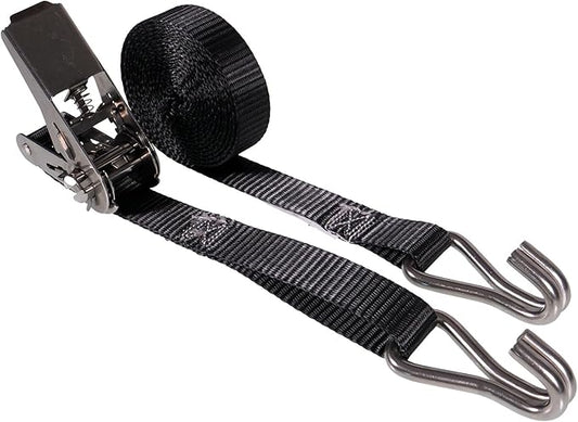 US Cargo Control Stainless Steel Ratchet Strap with Double Wire Hooks, 1" x 10', 1,500 LBS Break Strength, Marine Tie Down Straps for Boats, ATVs, Camping, Snow, Saltwater Applications