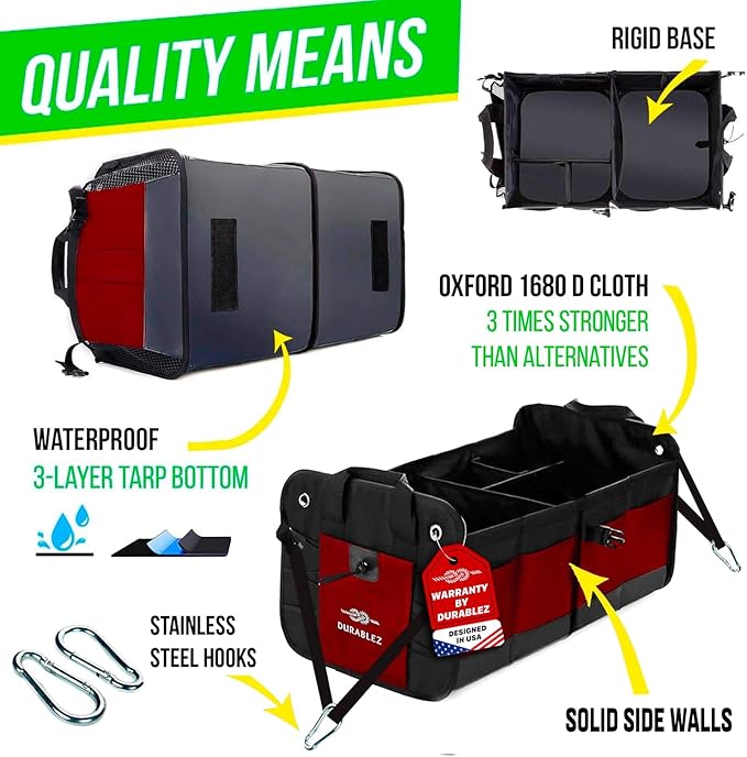 XXL+Cooler Car Trunk Organizer for SUV - Trunk Storage - Modular Configurable Detachable Collapsible - Minivan Truck Sedan Van, Red