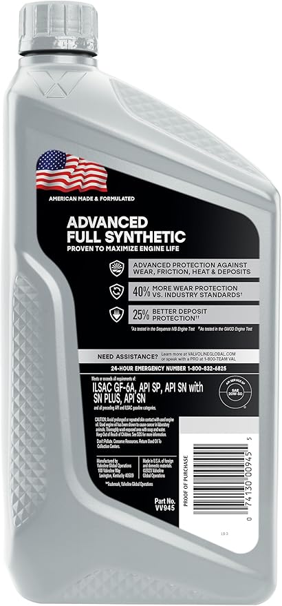 Valvoline Advanced Full Synthetic SAE 20W-50 Motor Oil 1 QT