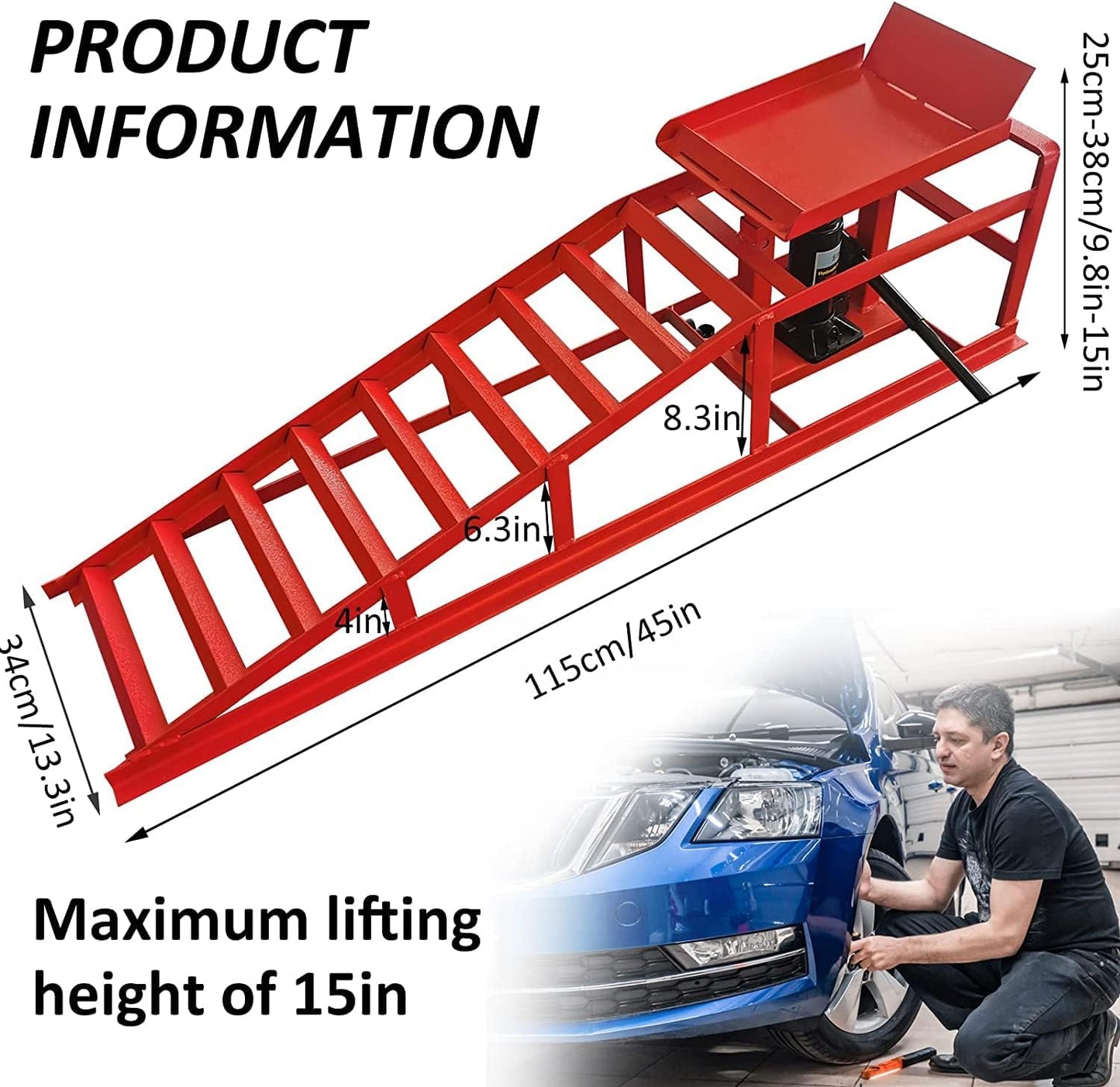 BLVD-LPF OBEY YOUR LUXURY 2 Pack Hydraulic Car Ramps 10000lbs 5T 11000lbs Low Profile Car Lift Service Ramps Truck Trailer Garage, Height Hydraulic Vehicle Ramps (RED)
