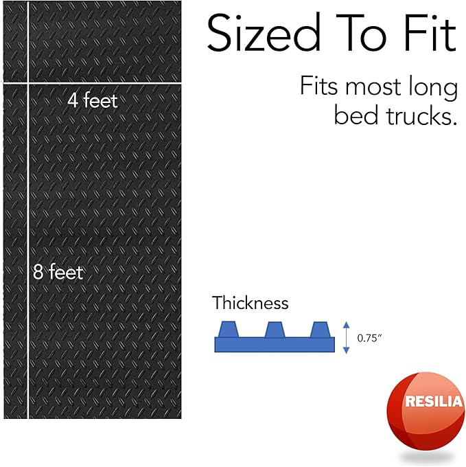 RESILIA Truck Bed Mat Liner – Universal Size, Durable Heavy-Duty All-Weather Protection for Your Truck, Cargo Van, or SUV, Pickup Accessories, Trim to Fit, Black, Thick 4 Foot x 8 Foot, Made in USA
