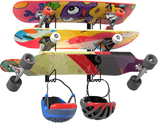 UNIREDPOWER Skateboard Storage Rack, Wall Mounted Organizer Shelf, Wall Display Hanger Holds Up 3 Pairs of Longboard Deck, Garage, Home, Shed